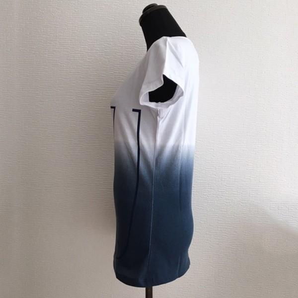 Tシャツ 半袖 カットソー レディース トップス グラデーション スタイルアップ S M L XL 春夏 インナー ホワイト ブルー パープル ロゴ 送料無料 得トクセール |  | 06