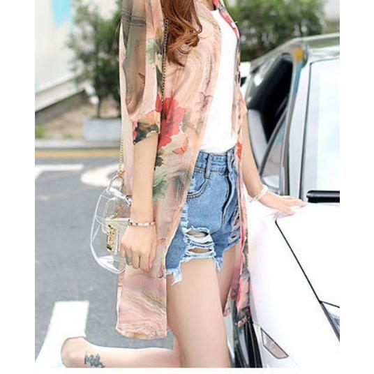 ガウン カーディガン ロング 透け 柄 レディース |  | 02