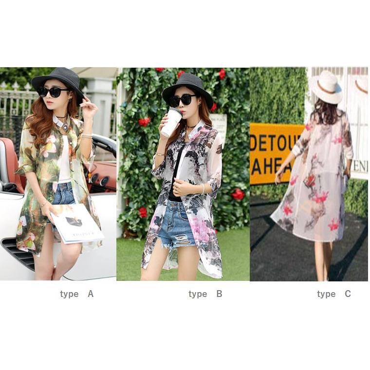 ガウン カーディガン ロング 透け 柄 レディース |  | 05