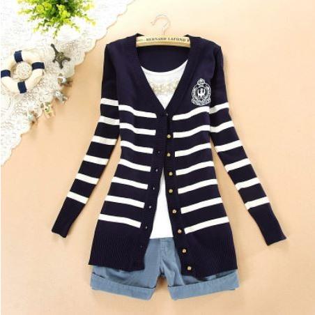 カーディガン レディース ニット ボーダー カレッジ ボタン ブラック ネイビー レディースカーディガン 得トクセール 送料無料 オープン記念 |  | 03