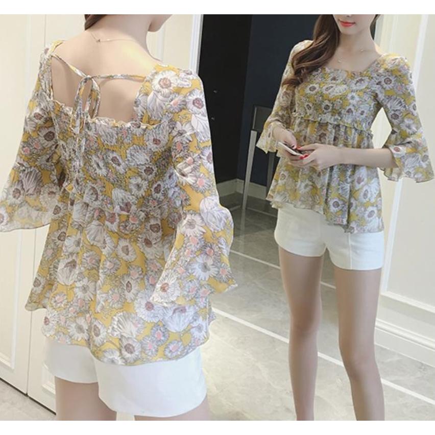 トップス レディース  ベルスリーブ 花柄 春 夏 肌見せ ひらひら フラワー シフォン ふんわり かわいい 得トクセール 送料無料 オープン記念 |  | 10