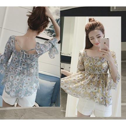 トップス レディース  ベルスリーブ 花柄 春 夏 肌見せ ひらひら フラワー シフォン ふんわり かわいい 得トクセール 送料無料 オープン記念 |  | 02