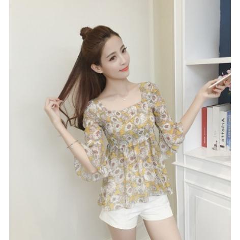 トップス レディース  ベルスリーブ 花柄 春 夏 肌見せ ひらひら フラワー シフォン ふんわり かわいい 得トクセール 送料無料 オープン記念 |  | 05