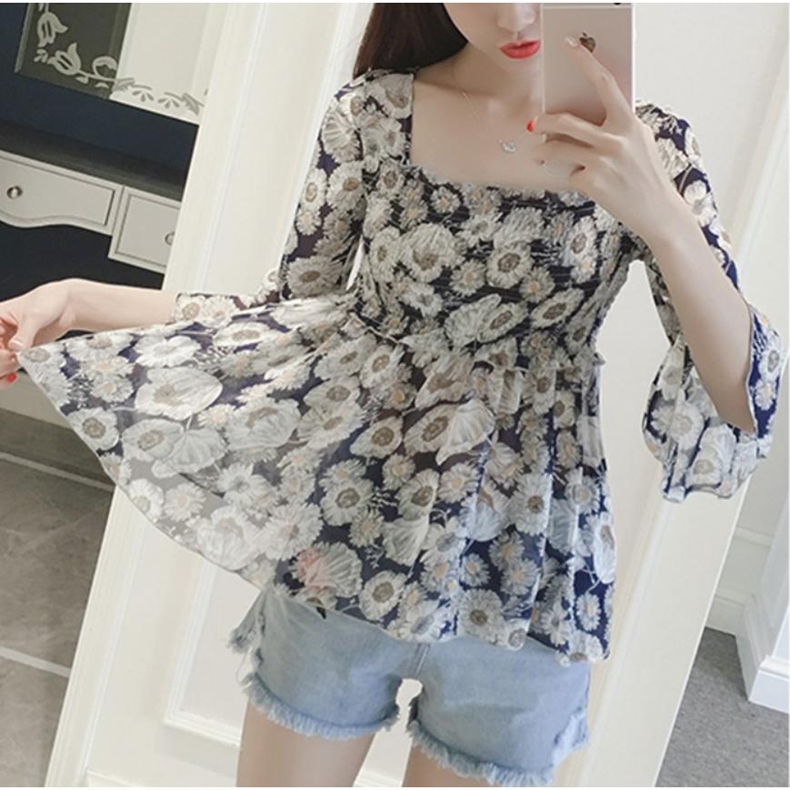 トップス レディース  ベルスリーブ 花柄 春 夏 肌見せ ひらひら フラワー シフォン ふんわり かわいい 得トクセール 送料無料 オープン記念 |  | 08