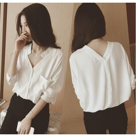シャツ レディースシャツ Ｖネック バックシャン ブラウス 夏 チラ見せ 無地 背中見せ レディース レッド 送料無料 得トクセール オープン記念 | 