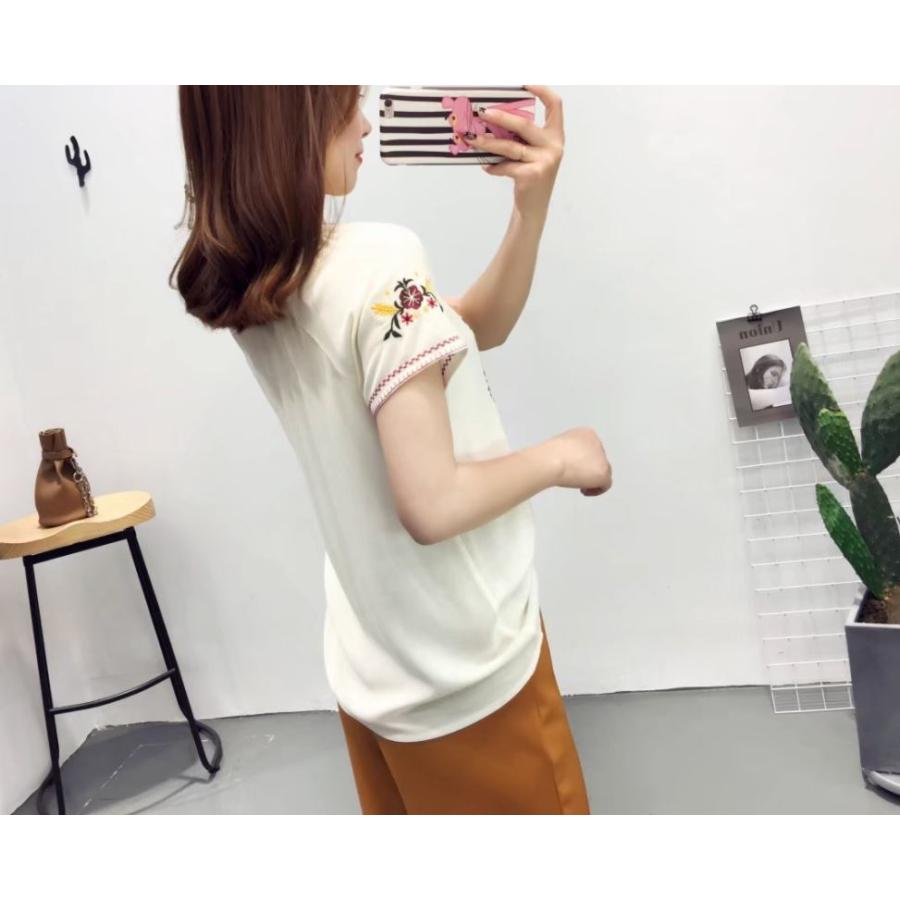 Tシャツ レディース カットソー 半袖  インナー 刺繍 ボヘミアン 紐 エスニック 送料無料 白 黒 ブラック ホワイト 得トクセール オープン記念 |  | 06