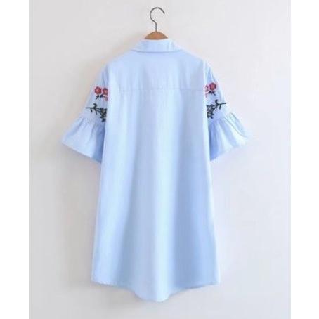 シャツ ワンピース チュニック  レディース シャツワンピ 花柄 刺繍 フリル袖 半袖 春 夏 送料無料 得トクセール　オープン記念 |  | 01