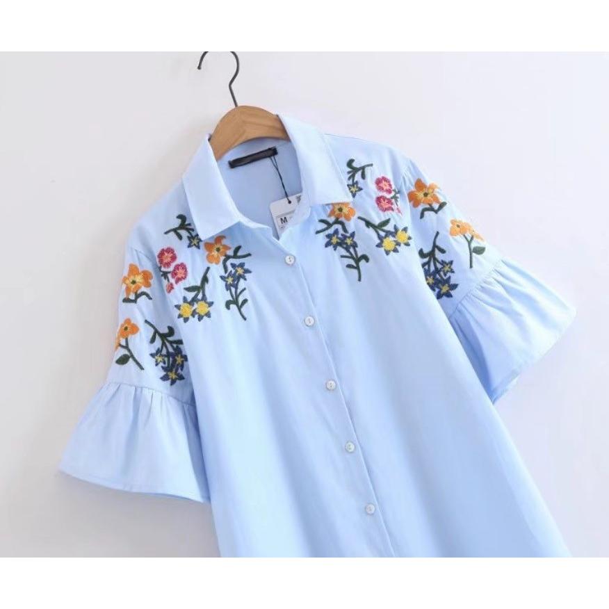 シャツ ワンピース チュニック  レディース シャツワンピ 花柄 刺繍 フリル袖 半袖 春 夏 送料無料 得トクセール　オープン記念 |  | 02