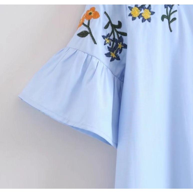 シャツ ワンピース チュニック  レディース シャツワンピ 花柄 刺繍 フリル袖 半袖 春 夏 送料無料 得トクセール　オープン記念 |  | 03