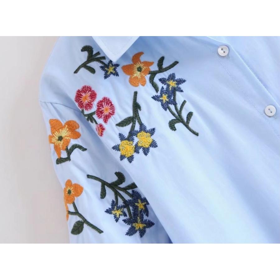 シャツ ワンピース チュニック  レディース シャツワンピ 花柄 刺繍 フリル袖 半袖 春 夏 送料無料 得トクセール　オープン記念 |  | 04