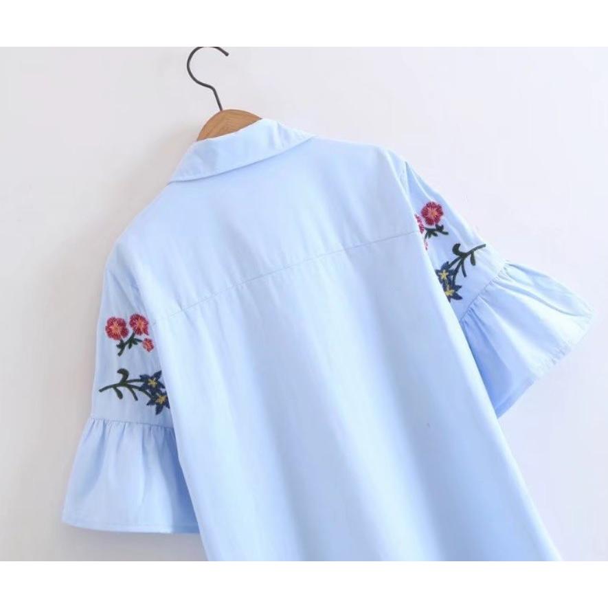 シャツ ワンピース チュニック  レディース シャツワンピ 花柄 刺繍 フリル袖 半袖 春 夏 送料無料 得トクセール　オープン記念 |  | 05