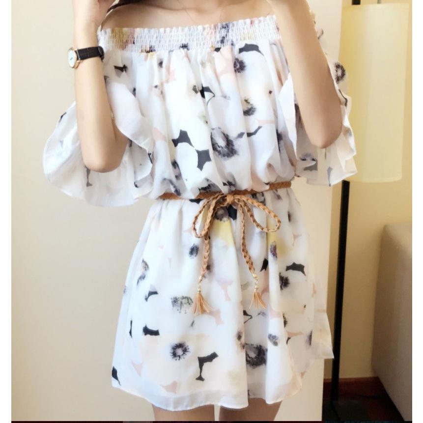 オフショル オールインワン ミニ 花柄 ショートパンツ 袖フレア フレア 夏 ぼかしフラワー レディース |  | 02