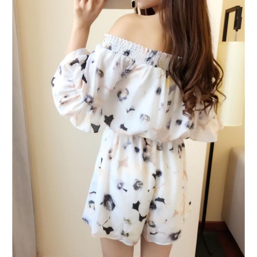 オフショル オールインワン ミニ 花柄 ショートパンツ 袖フレア フレア 夏 ぼかしフラワー レディース |  | 03