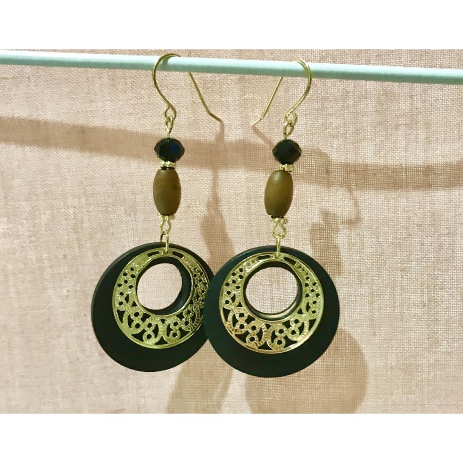 ピアス レディース エスニック ボヘミアン ぶら下がり サークル ウッド フック アクセサリー ブラック ゴールド 得トクセール 送料無料 オープン記念 |  | 02