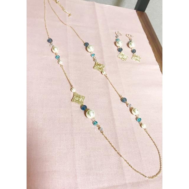 ネックレス ピアス セット アクセサリー セット売り 透かし 揺れピアス スクエア メタル パール ゴールド 送料無料 得トクセール オープン記念 |  | 01