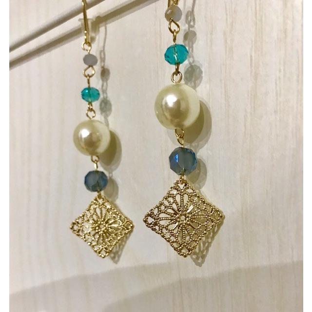 ネックレス ピアス セット アクセサリー セット売り 透かし 揺れピアス スクエア メタル パール ゴールド 送料無料 得トクセール オープン記念 |  | 03