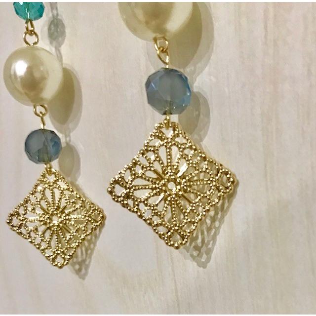 ネックレス ピアス セット アクセサリー セット売り 透かし 揺れピアス スクエア メタル パール ゴールド 送料無料 得トクセール オープン記念 |  | 04