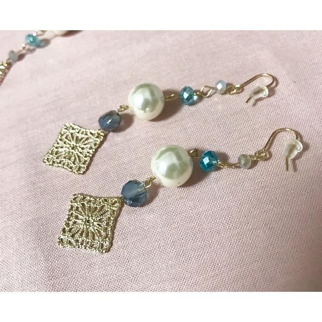 ネックレス ピアス セット アクセサリー セット売り 透かし 揺れピアス スクエア メタル パール ゴールド 送料無料 得トクセール オープン記念 |  | 05