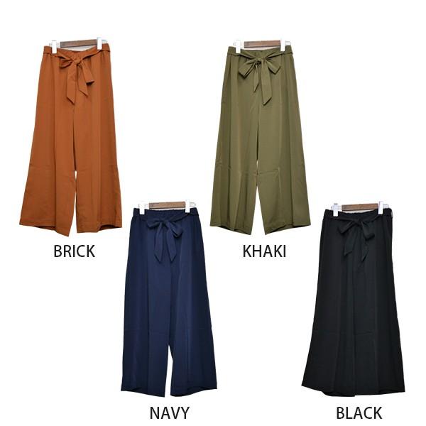 ガウチョパンツ レディース ワイドパンツ ガウチョ ボトムス リボン ツイル ウエストゴム ゆったり 体型カバー 送料無料 得トクセール オープン記念 |  | 01