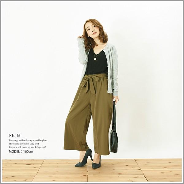 ガウチョパンツ レディース ワイドパンツ ガウチョ ボトムス リボン ツイル ウエストゴム ゆったり 体型カバー 送料無料 得トクセール オープン記念 |  | 04
