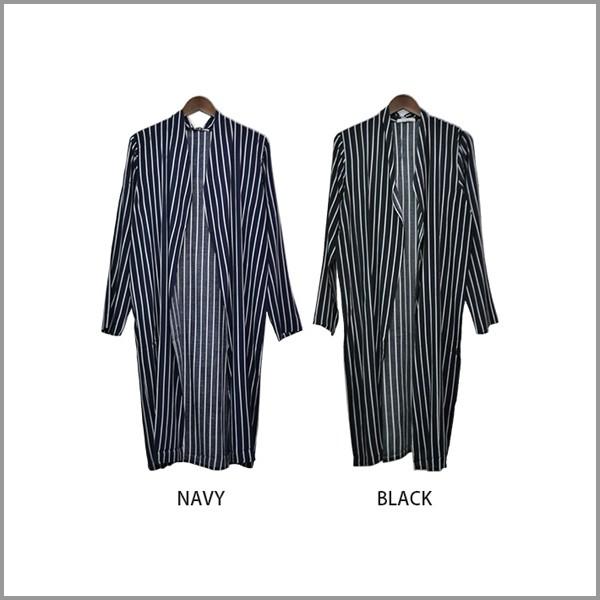 ストライプ ロングカーディガン ガウン 薄手 ロング丈 ブラック ネイビー Ｍ Ｌ |  | 01