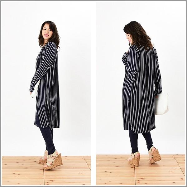 ストライプ ロングカーディガン ガウン 薄手 ロング丈 ブラック ネイビー Ｍ Ｌ |  | 03