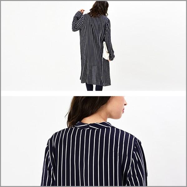ストライプ ロングカーディガン ガウン 薄手 ロング丈 ブラック ネイビー Ｍ Ｌ |  | 04