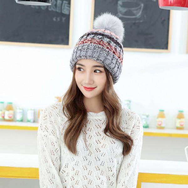 ニット帽 帽子 ファー ポンポン ボンボン ぼんぼり レディース ミックスカラー ネイビー レッド グレー ブラック ピンク ベージュ 送料無料 得トクセール |  | 02