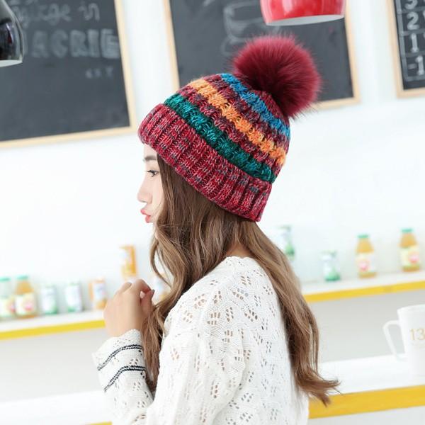 ニット帽 帽子 ファー ポンポン ボンボン ぼんぼり レディース ミックスカラー ネイビー レッド グレー ブラック ピンク ベージュ 送料無料 得トクセール |  | 03