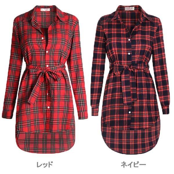 シャツ レディース チェックシャツ ロングシャツ シャツワンピ チュニック ワンピース 羽織 ロング丈 チェック柄 リボン 送料無料 得トクセール オープン記念 |  | 10