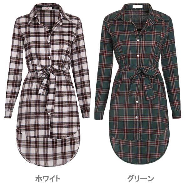 シャツ レディース チェックシャツ ロングシャツ シャツワンピ チュニック ワンピース 羽織 ロング丈 チェック柄 リボン 送料無料 得トクセール オープン記念 |  | 09