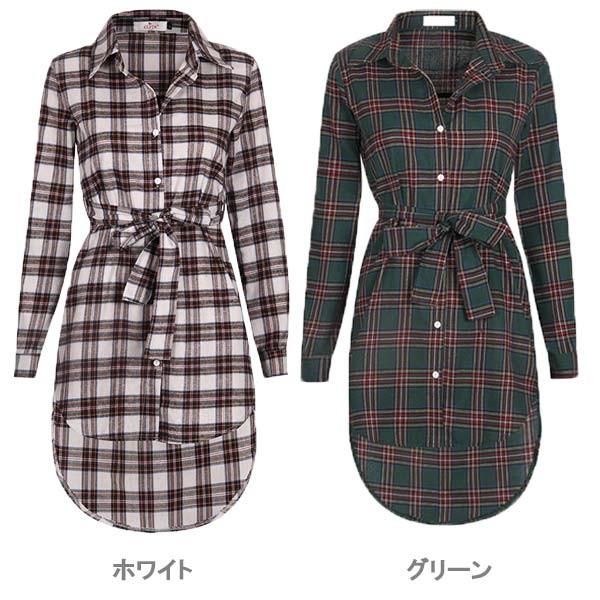 シャツ レディース チェックシャツ ロングシャツ シャツワンピ チュニック ワンピース 羽織 ロング丈 チェック柄 リボン 送料無料 得トクセール オープン記念｜nselect｜10