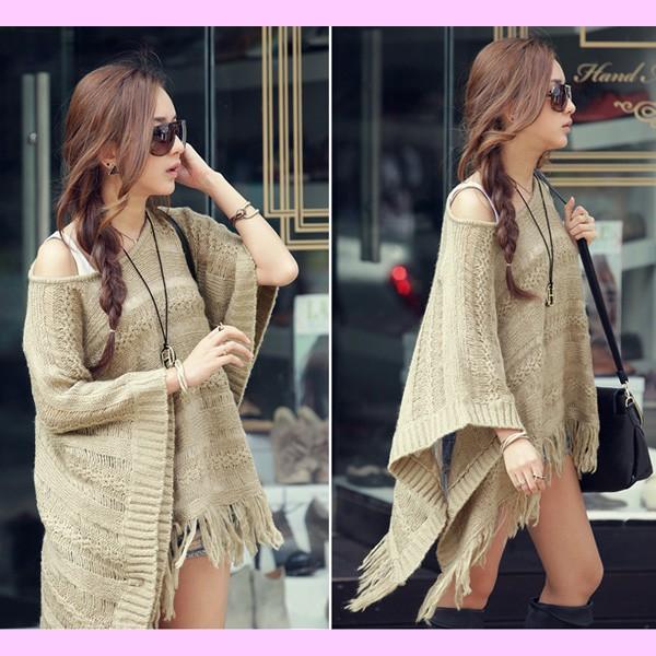 ポンチョ ニット 羽織 レディース ボヘミアン フリンジ 春 秋 ゆるかわ