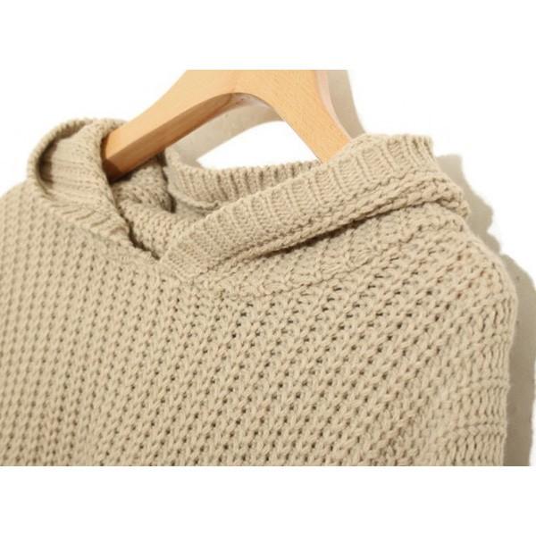 パーカー ニット プルオーバー  あったか レディース ニットパーカー ゆったり 体型カバー 秋 冬 ベージュ ブラック 送料無料 得トクセール オープン記念 |  | 03