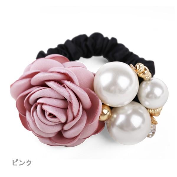 シュシュ ヘアゴム フラワーシュシュ バラ パール ヘアアクセサリー 浴衣 着物 パールアクセ ローズ 送料無料 得トクセール オープン記念 |  | 02