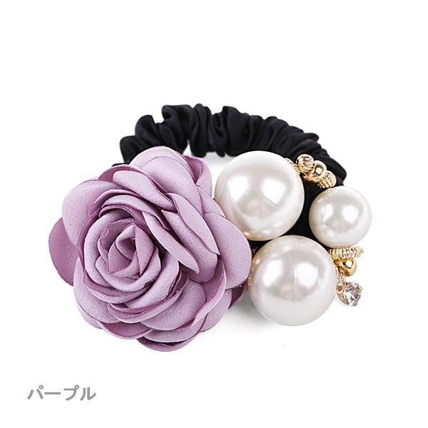 シュシュ ヘアゴム フラワーシュシュ バラ パール ヘアアクセサリー 浴衣 着物 パールアクセ ローズ 送料無料 得トクセール オープン記念 |  | 03