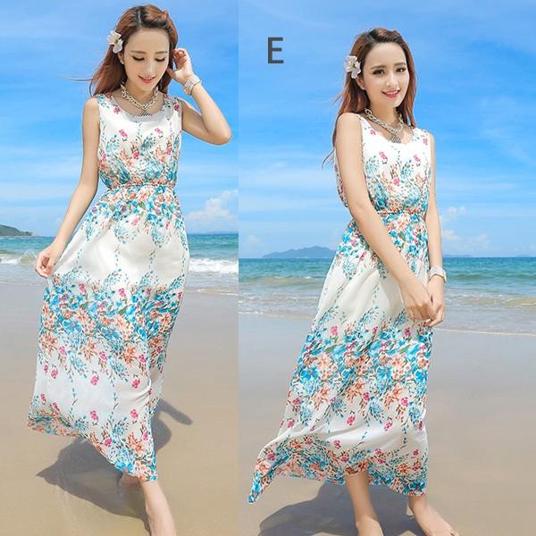 ワンピース マキシワンピ ロングワンピ レディース リゾート ノースリーブ 袖なし ウエストゴム ブラウジング 夏 海 かわいい 柄 送料無料 得トクセール |  | 05