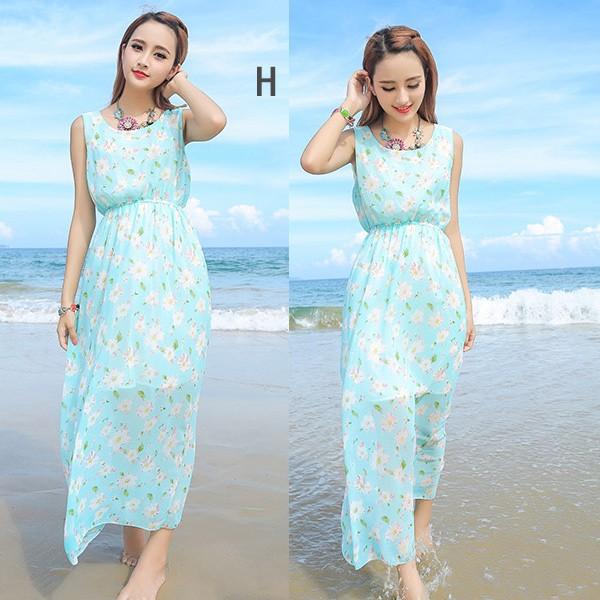 ワンピース マキシワンピ ロングワンピ レディース リゾート ノースリーブ 袖なし ウエストゴム ブラウジング 夏 海 かわいい 柄 送料無料 得トクセール |  | 08