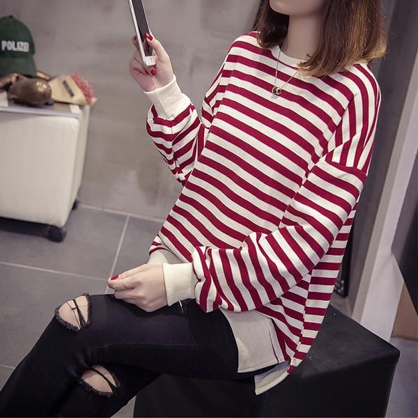 ニットソー  トップス レディース ボーダー チュニック おしゃれ 春 秋 冬 体型カバー レッド ブラック カジュアル 送料無料 得トクセール オープン記念 |  | 04