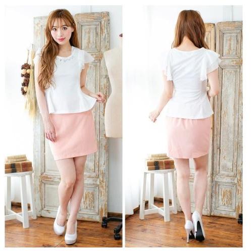 カットソー レディース ビジュー 半袖 フレンチスリーブ 袖フリル トップス きれいめ ひらひら フリル キラキラ 送料無料 かわいい 得トクセール オープン記念 |  | 06