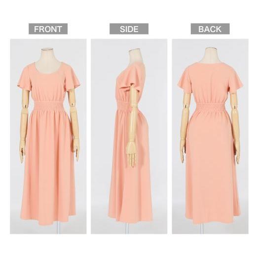 ワンピース マキシワンピ レディース 袖フレア 体型カバー 無地 シンプル　半袖 フレア 送料無料 かわいい ブラック ピンク 得トクセール オープン記念 |  | 07