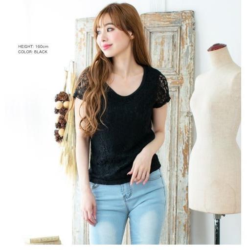 Tシャツ レディース レース カットソー 長袖 半袖 Uネック Vネック トップス 花柄 きれいめ 選べる かわいい 送料無料 得トクセール オープン記念 |  | 05