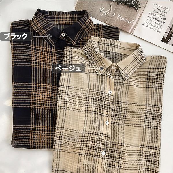 シャツ ブラウス レディース チェックシャツ シフォン テロテロ ベージュ ブラック チェック 透け 送料無料 得トクセール オープン記念 |  | 06