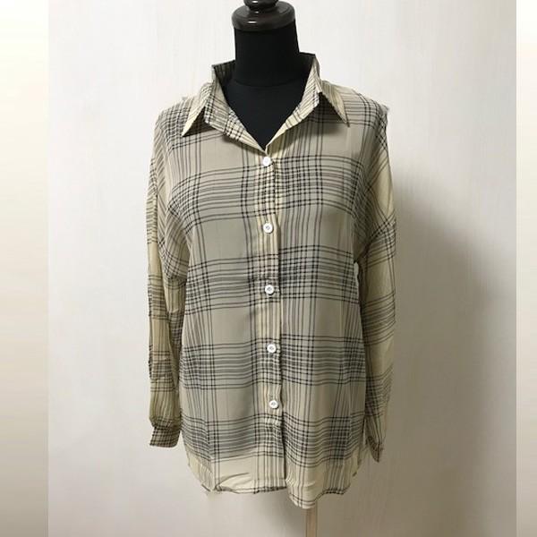 シャツ ブラウス レディース チェックシャツ シフォン テロテロ ベージュ ブラック チェック 透け 送料無料 得トクセール オープン記念 |  | 08