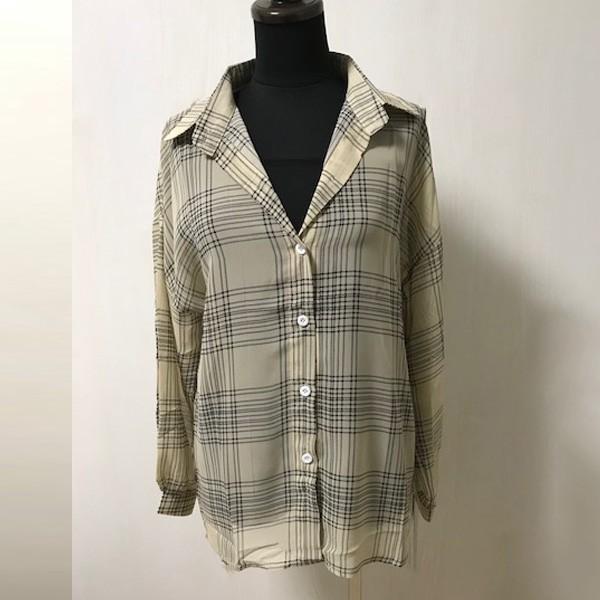 シャツ ブラウス レディース チェックシャツ シフォン テロテロ ベージュ ブラック チェック 透け 送料無料 得トクセール オープン記念 |  | 09