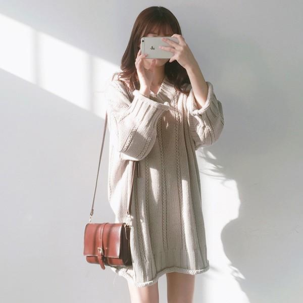 ニット チュニック レディース ワンピース Vネック 体型カバー ゆるニット ゆったり アイボリー レッド ブラック 得トクセール オープン記念 |  | 03