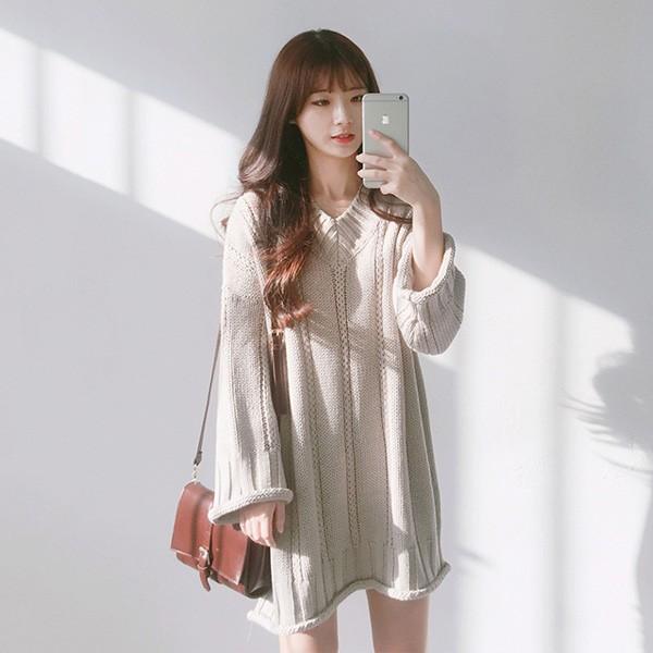 ニット チュニック レディース ワンピース Vネック 体型カバー ゆるニット ゆったり アイボリー レッド ブラック 得トクセール オープン記念 |  | 05