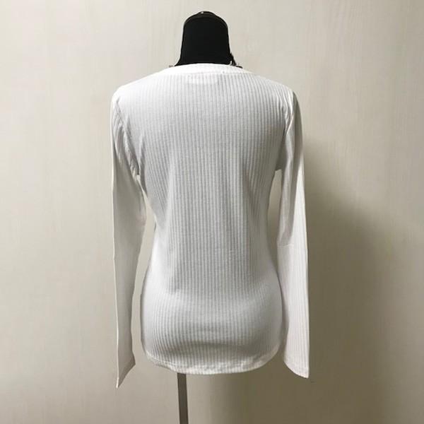 カットソー トップス レディース リブ編み Vネック シンプル