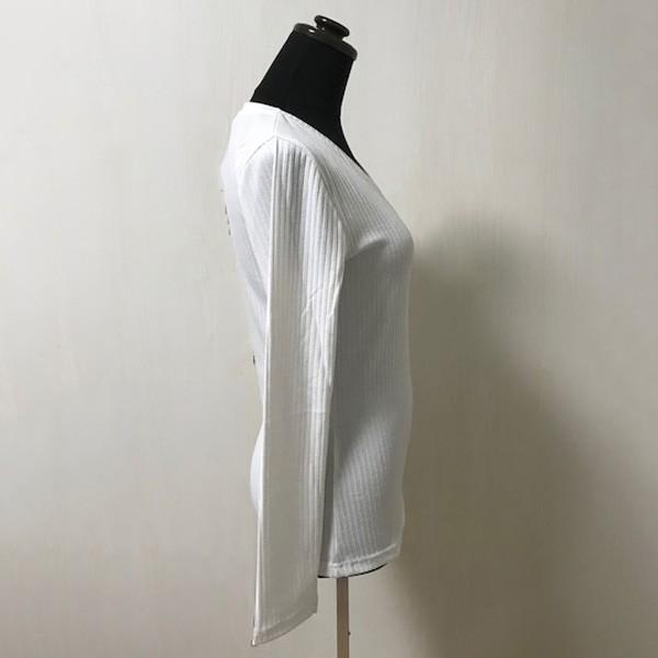 リブ編みホワイトVネックチュニック GOLDJAPAN 大きいサイズ レディース トップス ニット チュニック