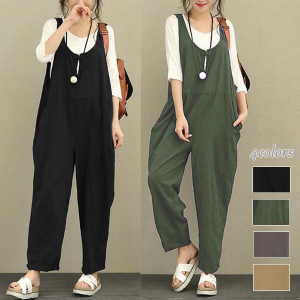 サロペット オールインワン レディース 薄手 ゆるシルエット ゆったり 体型カバー ボトムス 春 夏 送料無料 得トクセール オープン記念 | 